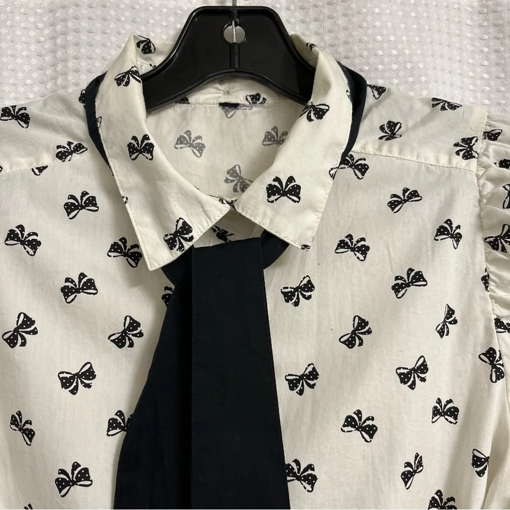 💄Retro Pinup 50s 40s Inspired Puff Sleeve Bow Blouse💋 - Picture 5 of 8